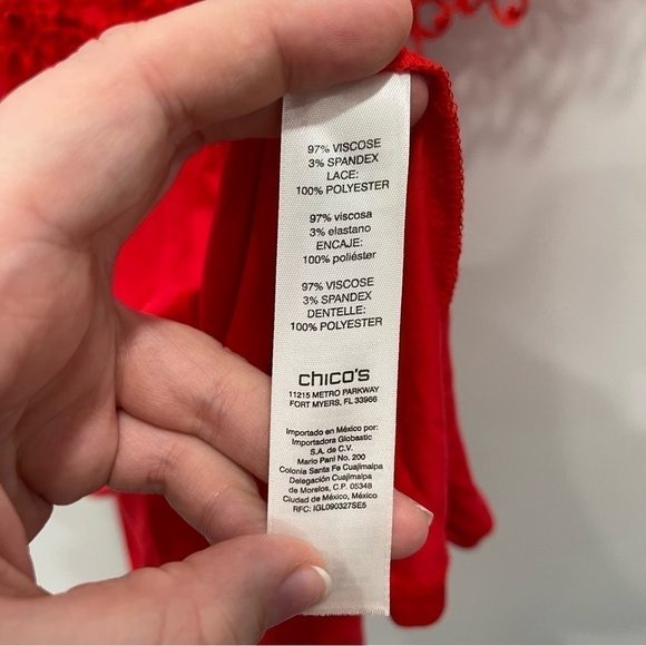 Chico’s Embroidered Hem Off The Shoulder Dress in Red Size 0 - Picture 5 of 12